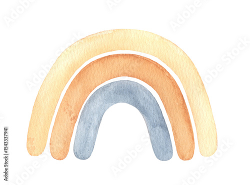 Neutral abstract rainbow watercolor illustration for kids and baby nursery print on isolated background