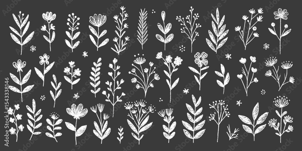 custom made wallpaper toronto digitalSpring white pencil botanical illustration with hand-drawn wildflowers