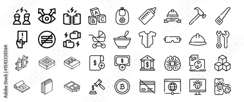 Black Line Icon Bundle 15 Diverse Symbols Collection