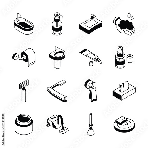 Here is a trendy collection showing hygiene supplies isometric icons