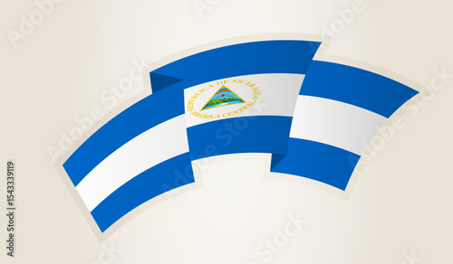 Nicaragua Flag in Abstract Ribbon Shape, National Symbol of the Nicaragua.