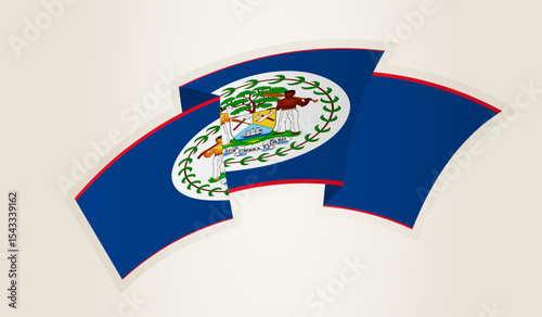 Belize Flag in Abstract Ribbon Shape, National Symbol of the Belize.