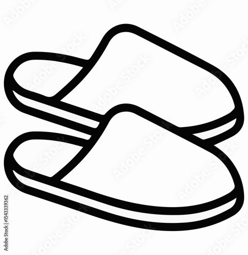 This image shows a simple line art illustration of a pair of slippers, typically used for indoor comfort. Slippers are soft, lightweight footwear designed to be worn inside the home. They provide warm
