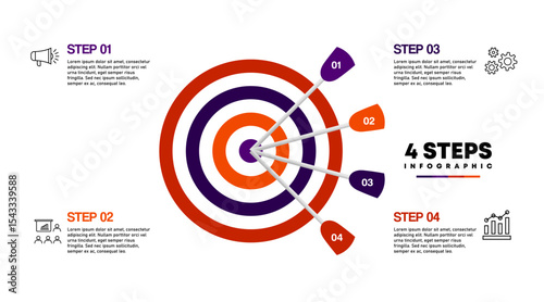Circle chart infographic template with 4 options for presentations on target. Vector illustration Eps	
