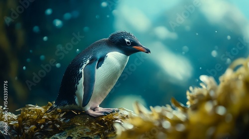 Northern rockhopper penguin (Eudyptes moseleyi). Wild life animal.