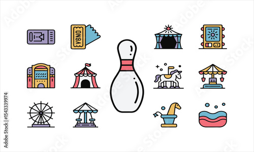 Colorful Carnival and Amusement Park Icon Set – Fun Fair Vector Clipart