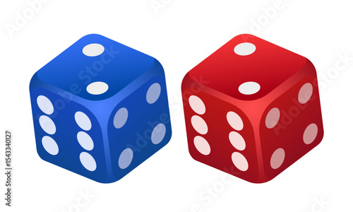 Set of dice. Blue and red dice. Vector 3D illustration.