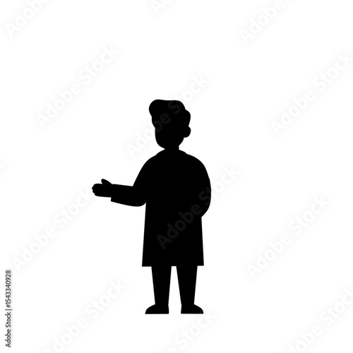 Silhouette of a doctor or medical professional standing and explaining something. Flat black illustration for medical, health consultation, or hospital themes.