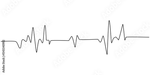 Continuous one line drawing of heart beat pulse line with love shape. Heart care in single line draw illustration. Editable stroke, Heartbeat Continuous Line Art Illustration, Illustration of a heart