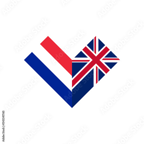 friendship concept. heart shape icon of france and british flags. vector illustration isolated on white background