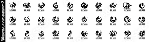 Set of abstract black cat logos in minimalist vector style. Perfect for pet brands, identity, emblem design, or animal-themed businesses.