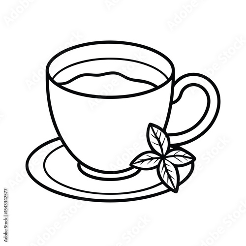 cup of tea with mint leaves outline vector drawing