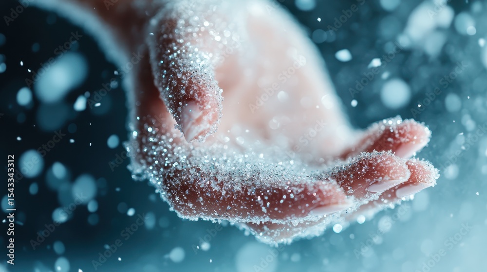 Fototapeta premium A delicate hand gently holds shimmering glitter, capturing a moment of beauty and magic that represents dreams, creativity, and the essence of celebration.