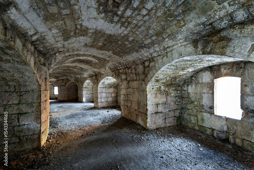Fort Doss Fornas: the interior with niches for ammunition. Valsorda, Monte Vigolana, Trento, Trentino, Italy.