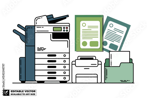 Printing and Photocopy Machine Icon Set – Office Equipment, Document, and Copy Service Symbols