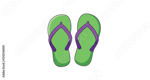 3D illustration of green and purple flip-flops isolated on white background – colorful summer footwear icon perfect for beach designs, vacation ads, or casual holiday-themed digital content

