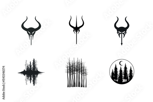 Six black and white graphic design elements