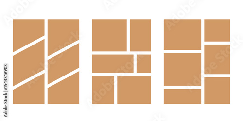 Vector frame with six segments, photo collage, grid. Mosaic illustrations set. Vector rectangle mood board. Empty mockup