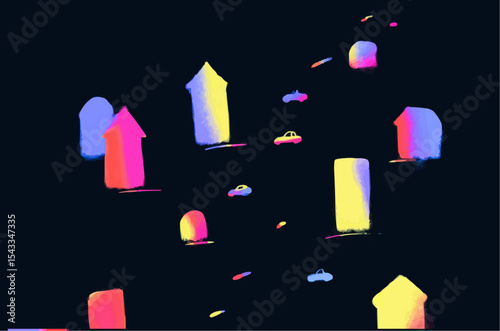 Web icon: colored city, primitive street. Icons are colored city, street in primitive style for the web and mobile applications. Online schools, landing pages, websites, AI digital, algorithm, smart r