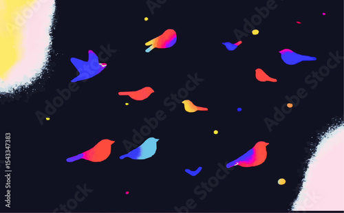 Web Icon: Primitive Style Colored Birds. Icons are colored birds for the web and mobile applications. Online schools, landing pages, websites, AI digital, algorithm, smart robot, cloud 