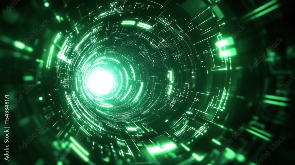 Fototapeta premium Green glowing tunnel, futuristic tech