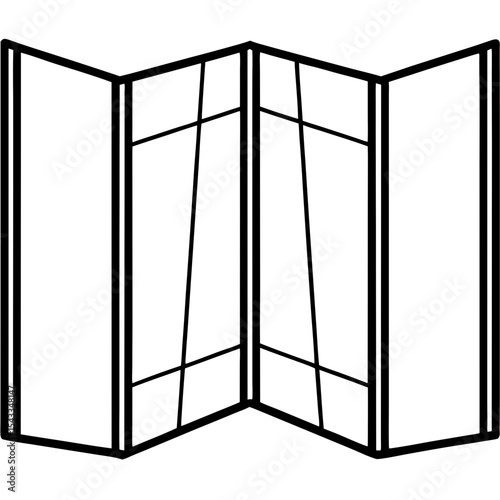 Minimalist folding screen illustration in black line drawing