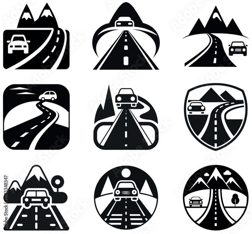 Mountain Road Car Icon Set