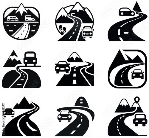 Mountain Road Car Icon Set