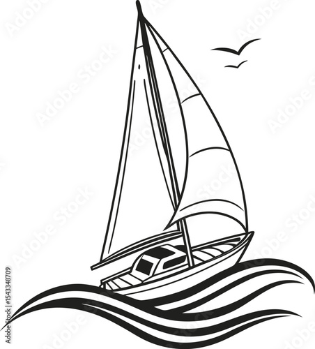 A beautiful yacht sails across the sparkling sea, a classic summer adventure on the water