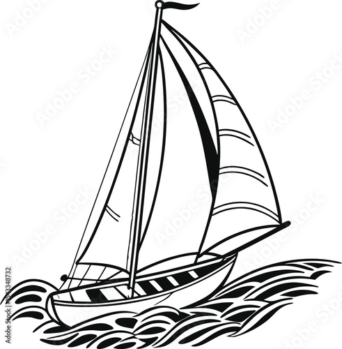 Silhouette of a sailing ship on the ocean, a nautical vessel under the summer sky