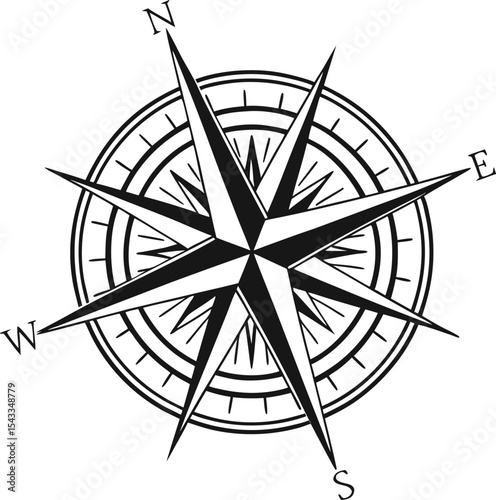 Here's a concise description combining your terms:

A nautical compass rose vector on a black background illustrates a symbol of travel direction for adventure and navigation on a map