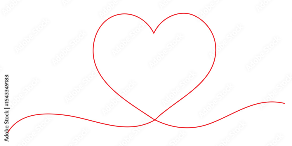 Red heart. continuous one line drawing. Double heart wavy line. Love relationship concept. Vector hand drawn illustration 