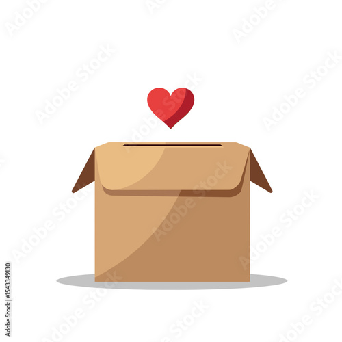 Donation Box with Red Heart Floating Above, Symbolizing Charity and Giving Illustration