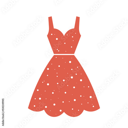 Elegant Red Dress with White Polka Dots Fashion Illustration for Summer Clothing Design