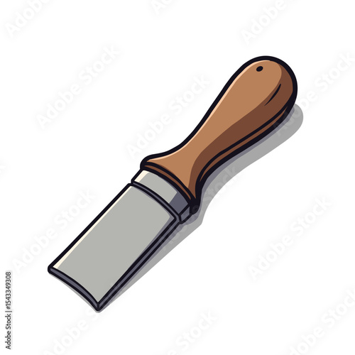 Illustration of a Wood Chisel with a Brown Handle and Metal Blade for Carpentry and Crafting