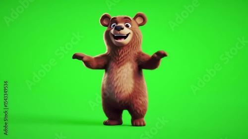 A 3D cartoon bear doing a cute TikTok dance challenge on a green screen, short and loopable, playful cartoon style
