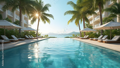 swimming pool in tropical resort