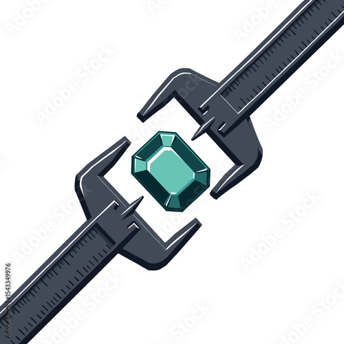 Illustration of a Gemstone Being Held by Calipers, Precision Measurement and Craftsmanship