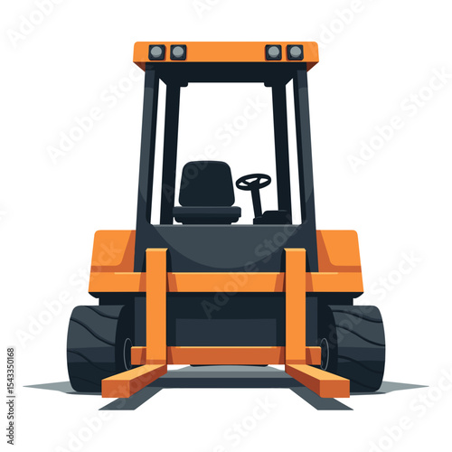 Front View Cartoon Illustration of an Orange and Black Forklift Truck on a White Background