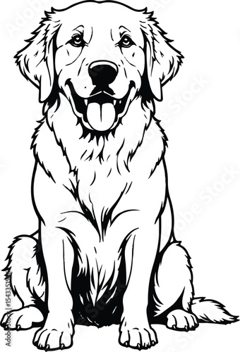 Golden Retriever Illustration: A charming illustration of a Golden Retriever dog sitting with its tongue hanging out, full of joy.