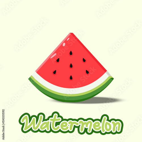Cute flat illustration of a watermelon slice with seeds, glossy texture, and playful typography. Perfect for kids’ designs, summer themes, and healthy food visuals