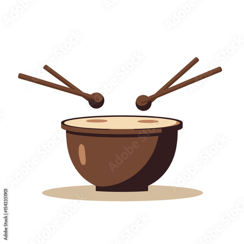 Illustration of a Brown Drum with Drumsticks, a Musical Percussion Instrument for Rhythm and Sound