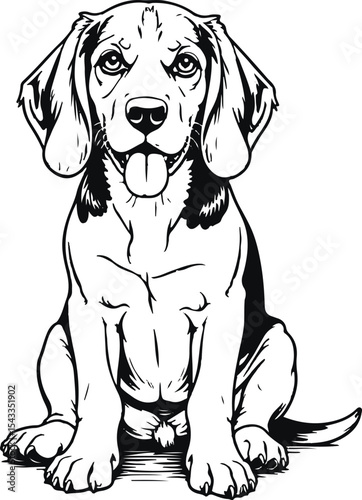Beagle Portrait: A charming sketch of a seated beagle with a discerning gaze, captured in elegant monochrome lines.