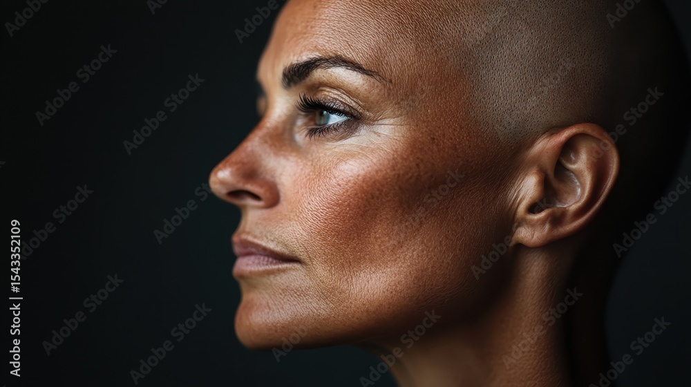 Fototapeta premium A striking profile of a mature woman showcases her strong features and confident demeanor, highlighting the beauty and resilience of aging gracefully.