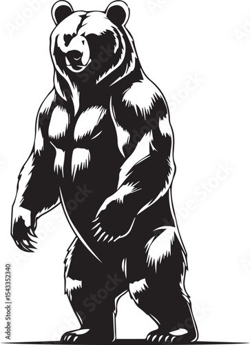 Majestic Bear Silhouette: A formidable bear stands tall in striking silhouette, muscles rippling under its fur, evoking a sense of untamed power and wild nature.