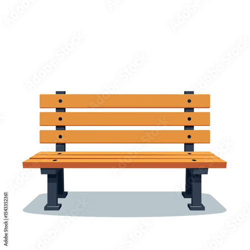 Illustration of a Park Bench with Wooden Slats and Black Metal Legs on a White Background