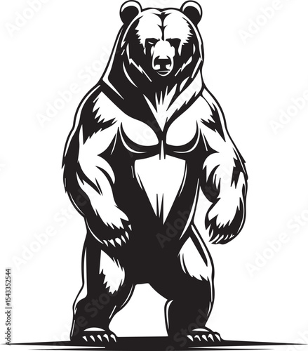 Strong Bear Silhouette: A bold, monochrome portrayal of a powerful bear stands tall, embodying strength, dominance, and the raw essence of nature.
