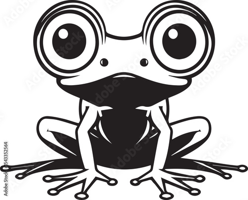 Frog's Wide Eyes: A close-up, stark black-and-white illustration of a frog with large, expressive eyes. Simple, yet captivating depiction.