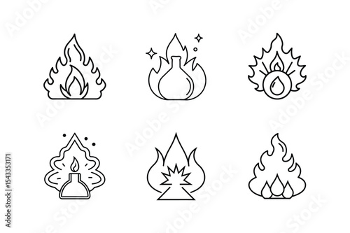 combustion reaction line art vector illustration
