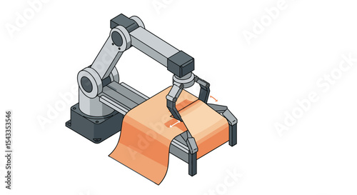 Robotic arm handling sheet material for industrial automation and manufacturing isometric style vector illustration